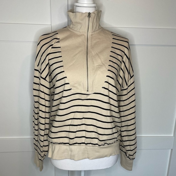 Quarter Zip Striped Cotton Jacket - Picture 2 of 5